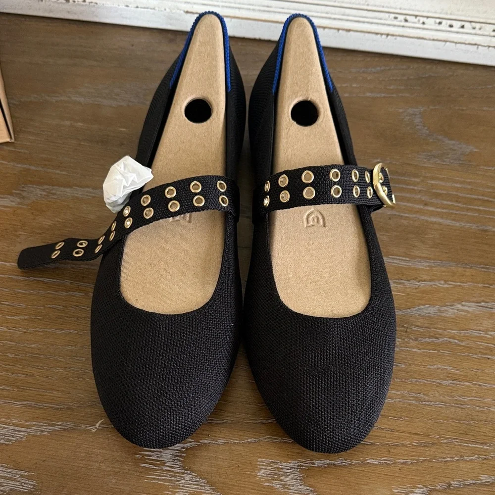 Rothy's Mary Jane Black Flats with Gold Details size 10.5 - Picture 1 of 6